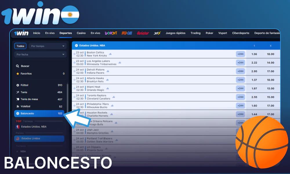 Opciones de apuestas de baloncesto en 1win Argentina