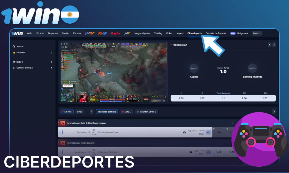 Opciones de apuestas de ciberdeporte en 1win Argentina