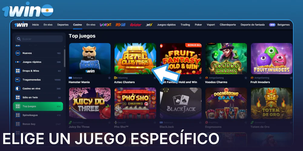 Elige un juego específico en 1win