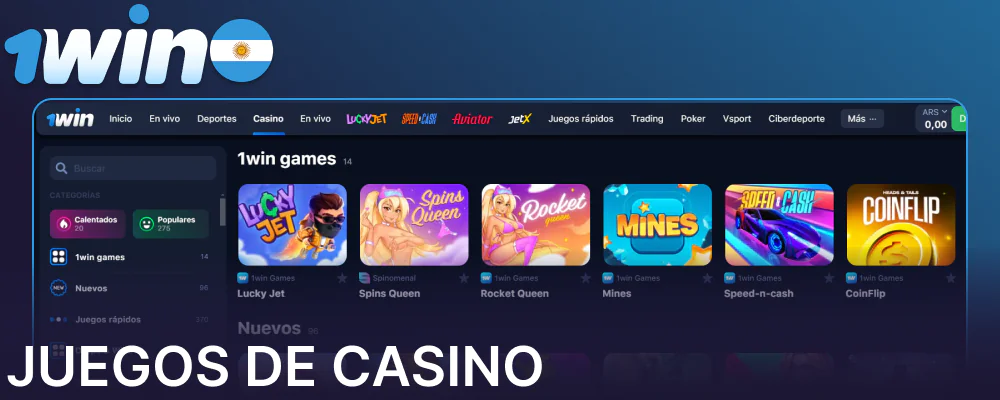 Juegos de casino disponibles en 1win Argentina
