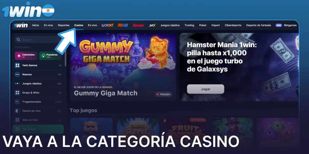 Vaya a la categoría Casino en 1win
